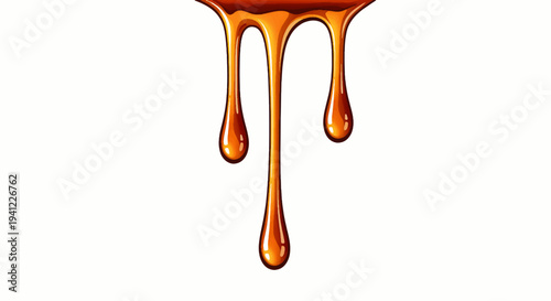 Golden amber liquid dripping in sticky droplets, representing sweet viscous fluid and sugary syrup, a delectable treat