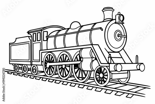 Train Coloring Book Page Vector Illustration – Black White Bold Line Art, Printable A4, SVG Style, Isolated on White Background