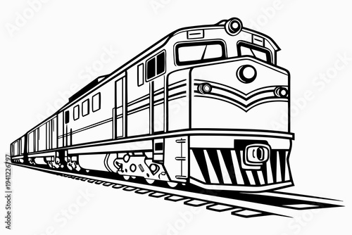 Train Coloring Book Page Vector Illustration – Black White Bold Line Art, Printable A4, SVG Style, Isolated on White Background