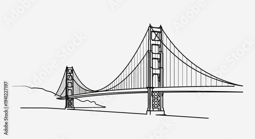 Golden Gate Bridge Sketch - Iconic San Francisco Landmark in Black and White Line Art