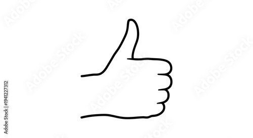 Hand Thumbs Up Gesture, Simple Line Drawing, Positive Approval Sign