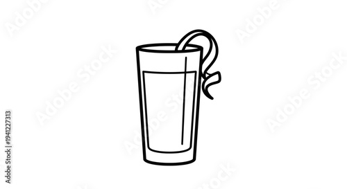 Hand-drawn illustration of a tall glass with a drink and a ribbon