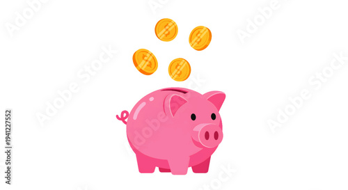 Vibrant pink piggy bank with falling golden coins illustrating the concept of saving money, financial growth, and secure future investments