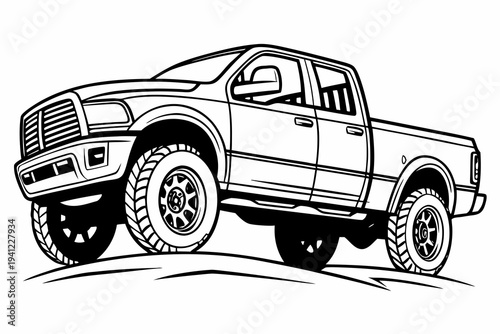 Truck Coloring Book Page Vector Illustration – Black White Bold Line Art, Printable A4, SVG Style, Isolated on White Background