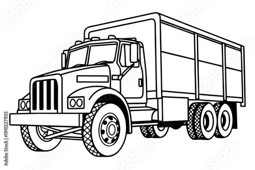 Truck Coloring Book Page Vector Illustration – Black White Bold Line Art, Printable A4, SVG Style, Isolated on White Background