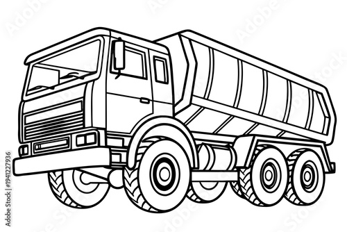 Truck Coloring Book Page Vector Illustration – Black White Bold Line Art, Printable A4, SVG Style, Isolated on White Background