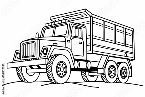 Truck Coloring Book Page Vector Illustration – Black White Bold Line Art, Printable A4, SVG Style, Isolated on White Background