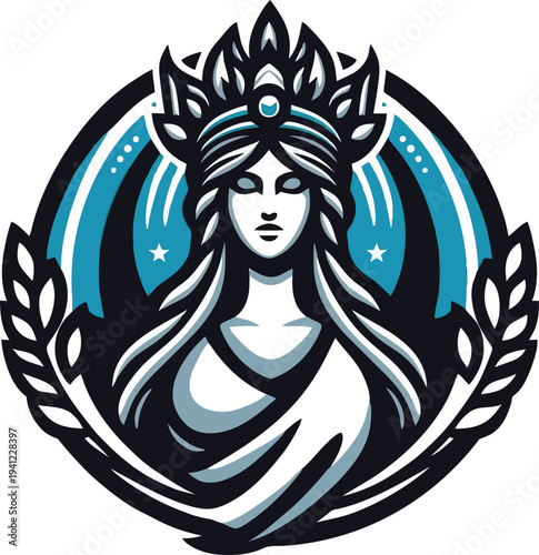 Vector illustration of woman with crown and laurel wreath