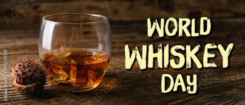 Glass of chestnut whiskey o...