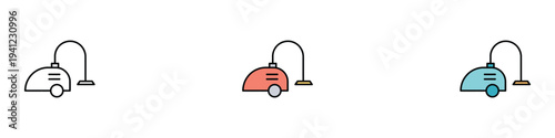 Vacuum cleaner icon set for home appliance and cleaning service. Household floor care symbol. Vector Illustration.