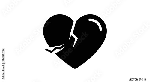 Broken Heart Icon Black Silhouette - Symbol of Heartbreak, Sadness, and Relationship Problems