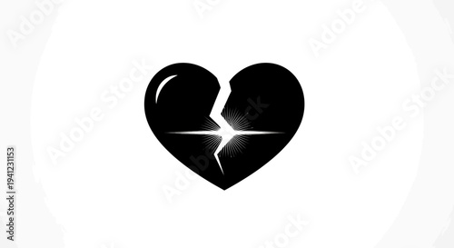 Broken Heart Icon Black and White Symbol of Sadness, Pain, and Loss