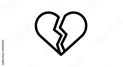 Broken Heart Icon Outline, Symbol of Love Loss, Sadness, Relationship Breakup, Divorce