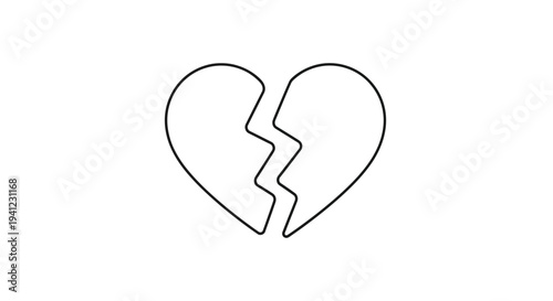 Broken Heart Icon Outline, Symbol of Sadness, Love Loss, and Heartbreak