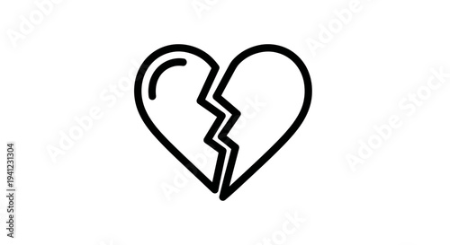 Broken Heart Icon, Symbol of Love Loss, Sadness, and Relationship Breakup