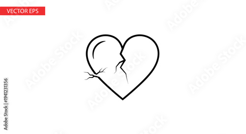 Broken Heart Icon, Symbol of Love Loss, Sadness, and Heartbreak