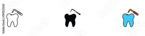 Dental care and tooth examination icon set. Dentist tool and molar tooth symbol. Vector Illustration.