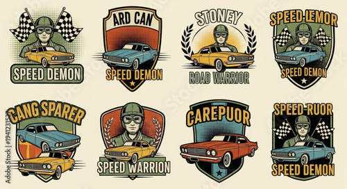 Vintage Racing Car Emblems - Speed, Power, and Nostalgia.