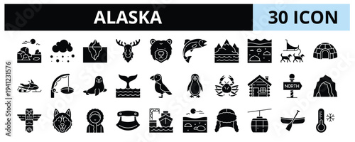 30 Alaska Glyph Banner Web Icon Set Vector Illustration