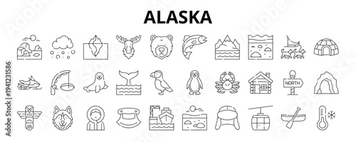 30 Alaska Line Banner Web Icon Set Vector Illustration