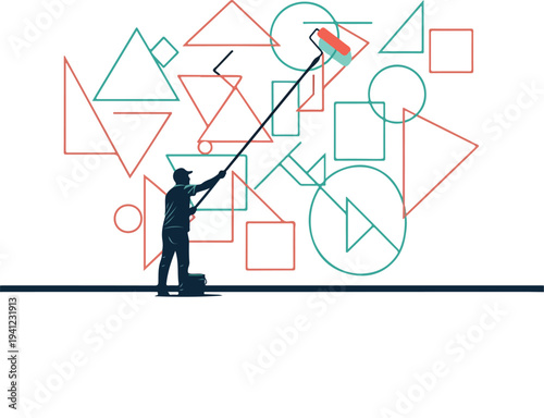 Urban Street Mural Artist Painting Large Wall Art Graffiti Creative Profession Minimalist Vector Illustration Set