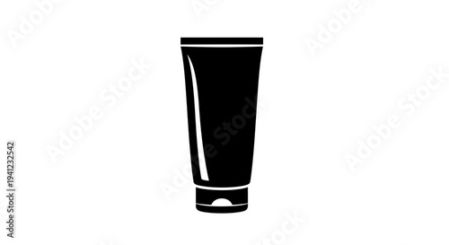 Black cosmetic tube icon, isolated on white background, beauty product packaging symbol