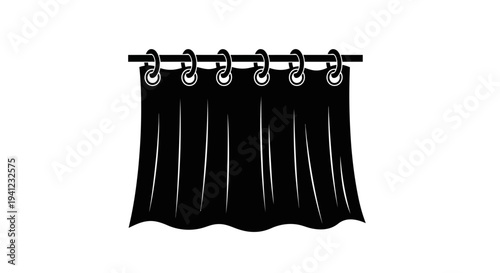 Black Grommet Curtains Hanging on a Rod, Interior Design Element