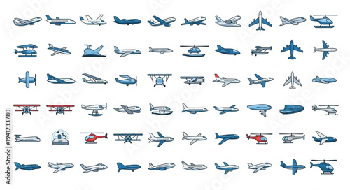 Collection of Airplane Illustrations - Diverse Aircraft Designs.