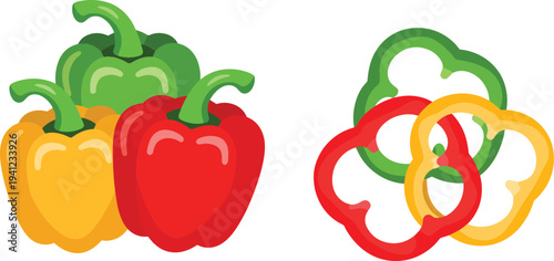 bell pepper, capsicum, sweet pepper, pepper vegetable, red pepper, yellow pepper, green pepper, bell pepper slice, sliced pepper, pepper rings, vegetable, fresh vegetable,