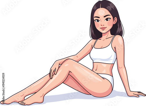 Girl resting in two piece swimsuit cartoon graphic design