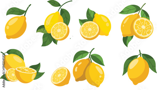Lemon Fruit Collection Fresh Citrus Food Vector Illustration

Organic Lemon Set Whole Half and Slice with Green Leaves Vector - Fresh Citrus Lemon Fruits with Leaves Healthy Food Flat Illustration