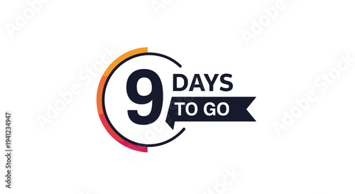 Modern countdown timer badge for an event showing nine days to go with a bold numeral nine and colorful progress segments on a white background.