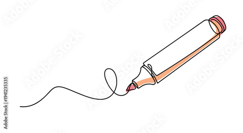 Continuous line drawing of a marker pen creating a flowing squiggly line in a minimalist and modern artistic style.