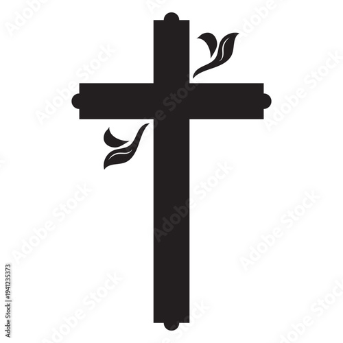 Christian Cross with Dove and Leaves