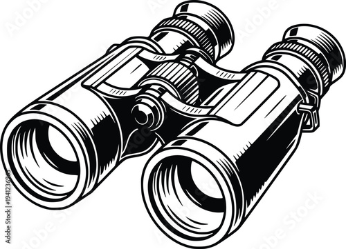 Hand Drawn Vintage Binoculars Engraving Style Vector Illustration