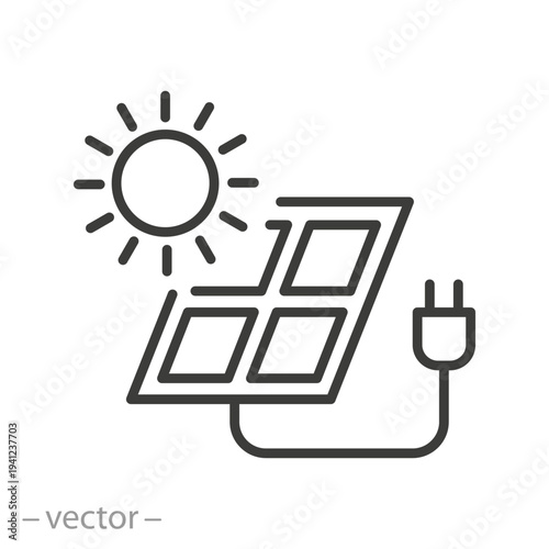 solar energy icon, eco friendly consumption, outline editable 