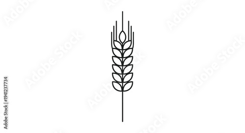 Minimalist line art illustration of a single ear of wheat or grain symbolizing agriculture, harvest, and natural growth.