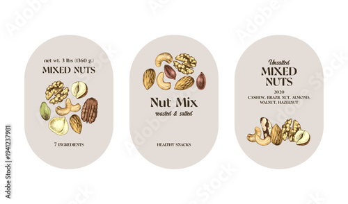 Mixed nuts labels for package design