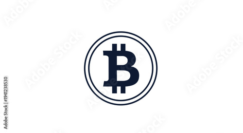 Dark blue bitcoin cryptocurrency symbol is enclosed within concentric circles to create a clean and modern digital currency icon.