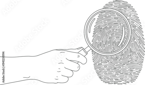 Examining a fingerprint with a magnifying glass