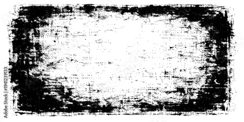 Black grunge frame vector illustration with a dirty ink splash design, featuring vintage paint splatter strokes and a messy brush texture pattern on an old paper banner element