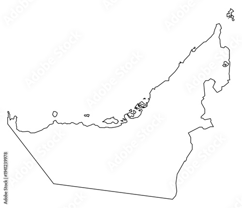 Black Outline United Arab Emirates Map Asian Country