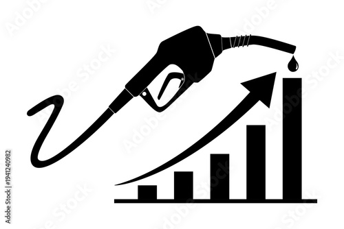 Fuel pump nozzle with bar chart with rising trend and arrow, Oil prices are rising icon, Inflation of crude barrel. for web and mobile app, isolated on a white background. Flat vector illustration