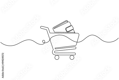 Digital wallet shopping cart continuous one line art drawing minimalist vector illustration