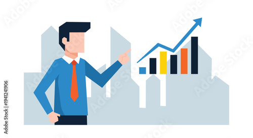 Tableau sur toile Business Growth Analysis Concept – Businessman Presenting Financial Chart with U