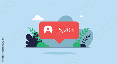 Social Media Followers Notification – User Engagement Counter and Online Community Growth Concept Vector Illustration