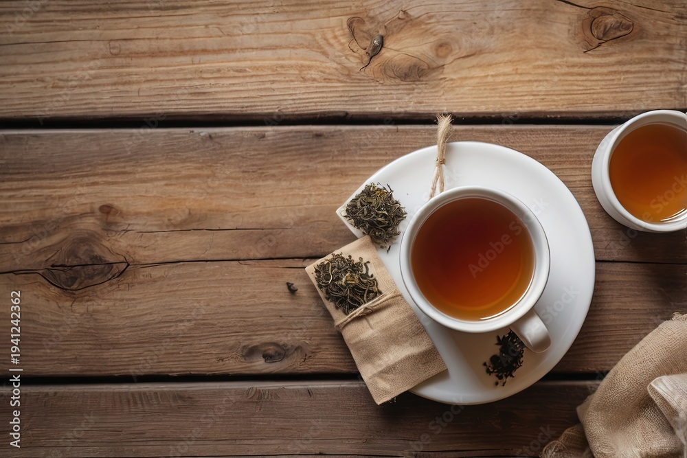 Obraz premium Overhead shot of a tea mug with a tea bag