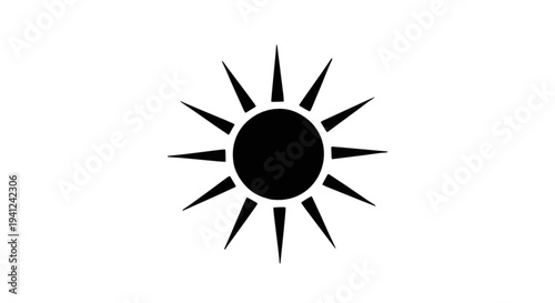 A stylized black sun icon with sharp rays on a white background, symbolizing light, energy, and daytime