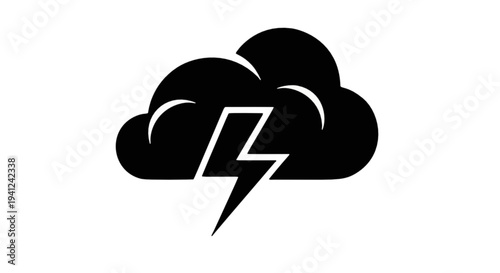 A powerful and clear black icon showcasing a weather cloud with a striking lightning bolt, ideal for conveying concepts of storm, electricity, forecast, or a strong alert notification
