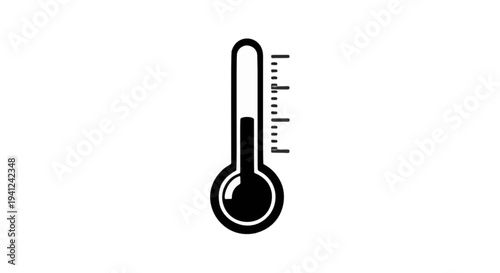 A black and white illustration of a thermometer showing a high temperature, symbolizing heat or a fever, on a white background